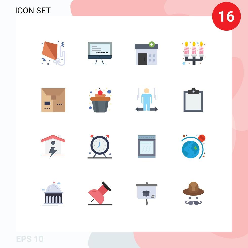 Stock Vector Icon Pack of 16 Line Signs and Symbols for package commerce medical light candle dinner Editable Pack of Creative Vector Design Elements