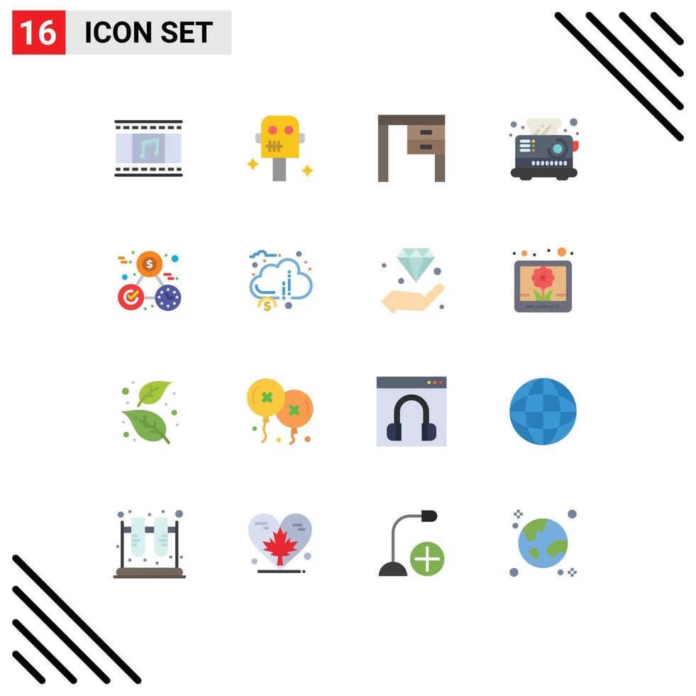 Modern Set of 16 Flat Colors Pictograph of money toaster desk kitchen breakfast Editable Pack of Creative Vector Design Elements