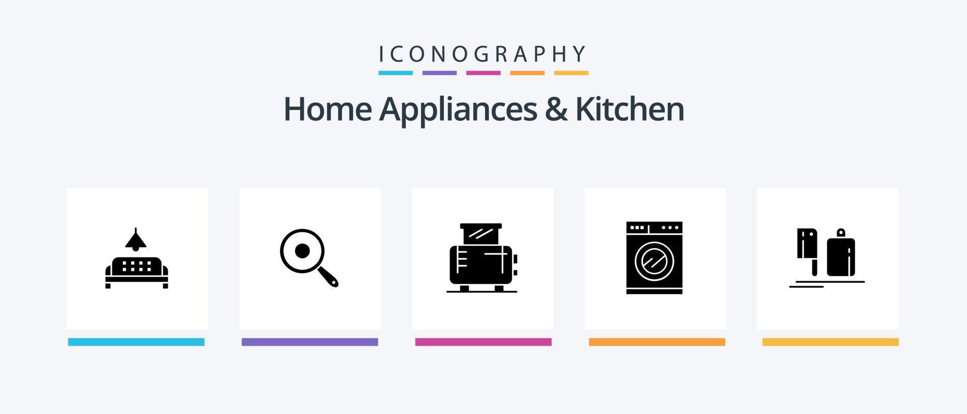 Home Appliances And Kitchen Glyph 5 Icon Pack Including kitchen. toaster. kitchen. machine. electric. Creative Icons Design vector