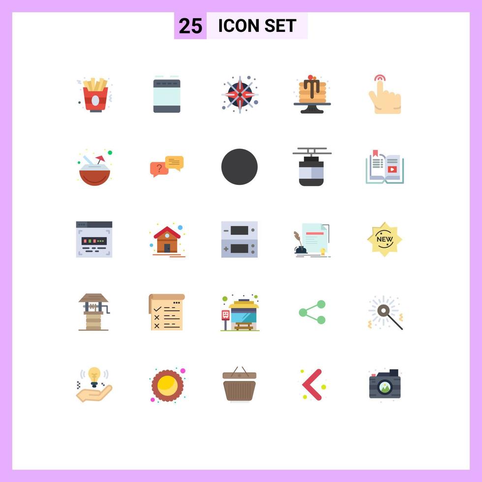 User Interface Pack of 25 Basic Flat Colors of touch double gps dessert birthday Editable Vector Design Elements