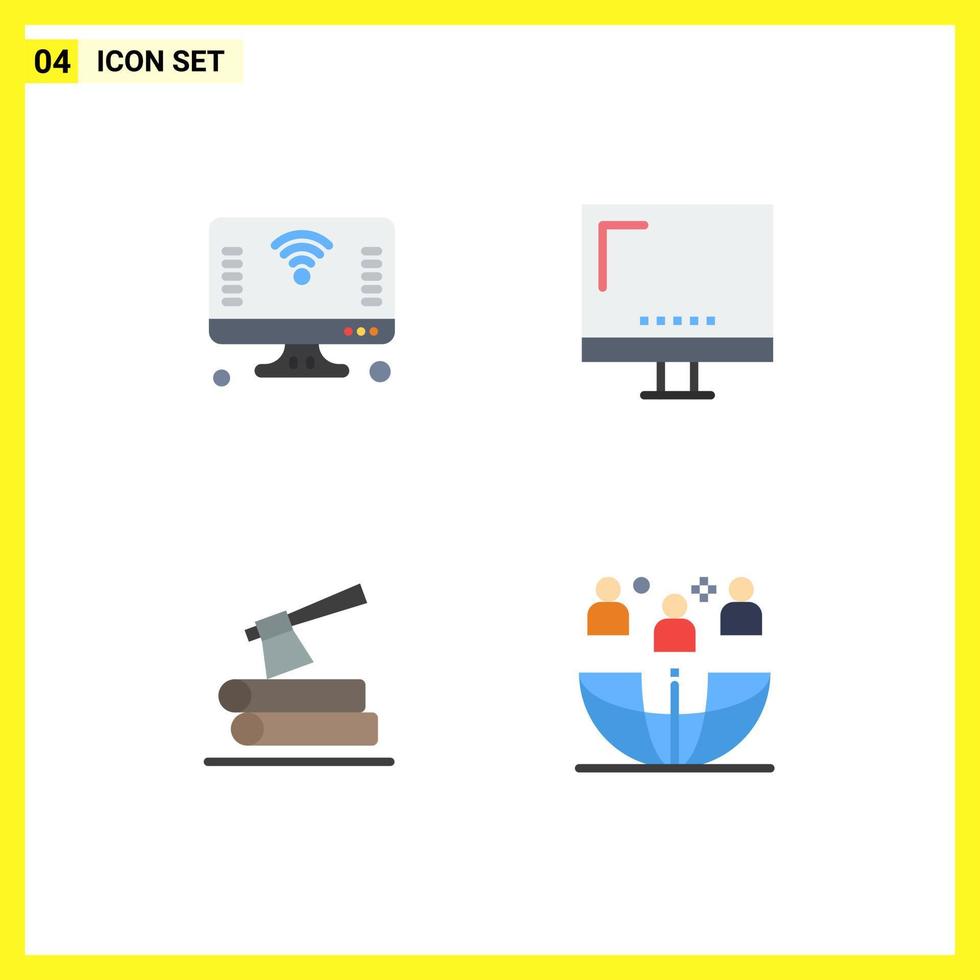 User Interface Pack of 4 Basic Flat Icons of computer monitor things devices log Editable Vector Design Elements