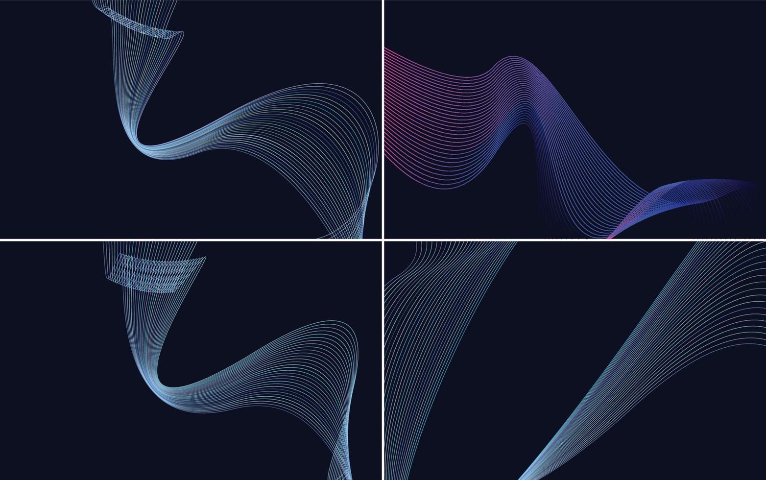 Set of 4 geometric wave pattern background Abstract waving line vector