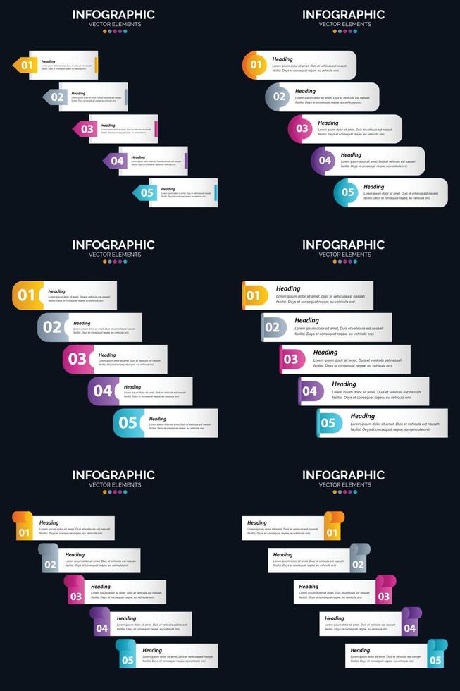 Vector 6 Infographics Pack Presentation slide template 5 Steps cycle diagrams and timelines