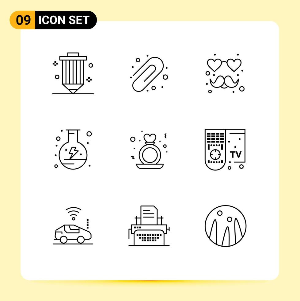 paquete de iconos de vector de stock de 9 signos y símbolos de línea para elementos de diseño de vector editables de energía de matraz de corazón de día de propuesta