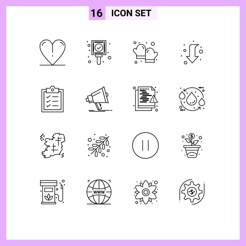 16 Universal Outlines Set for Web and Mobile Applications tasks clipboard baking left down Editable Vector Design Elements