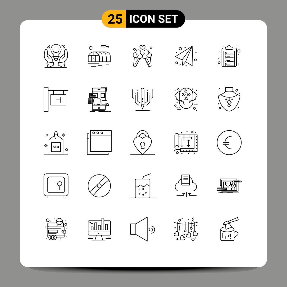Universal Icon Symbols Group of 25 Modern Lines of money clipboard love check list education Editable Vector Design Elements