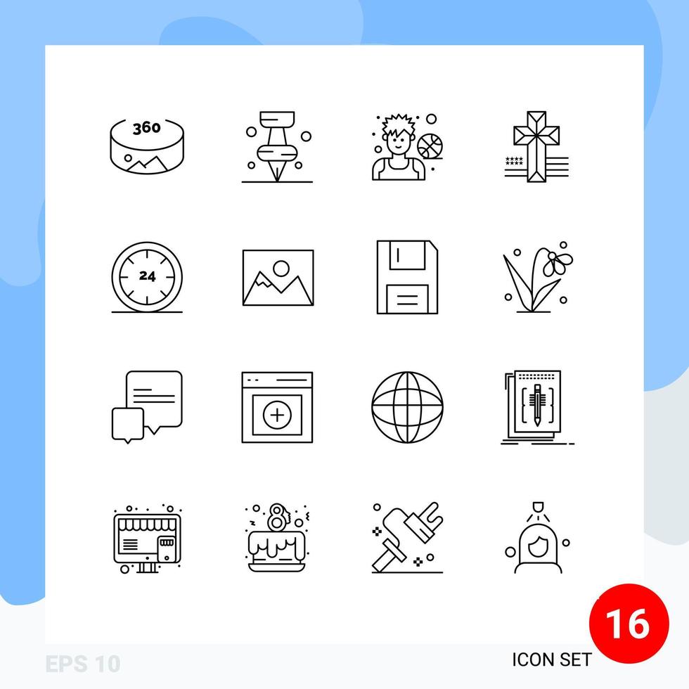 Group of 16 Modern Outlines Set for night day man commerce church Editable Vector Design Elements