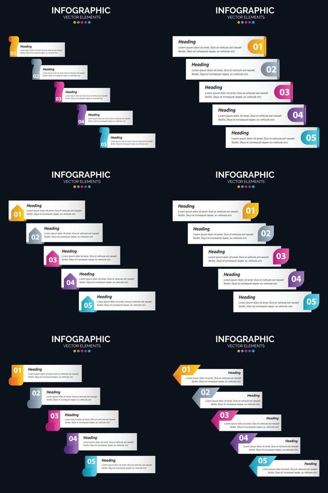 Vector 6 Infographics Pack Presentation slide template 5 Steps cycle diagrams and timelines