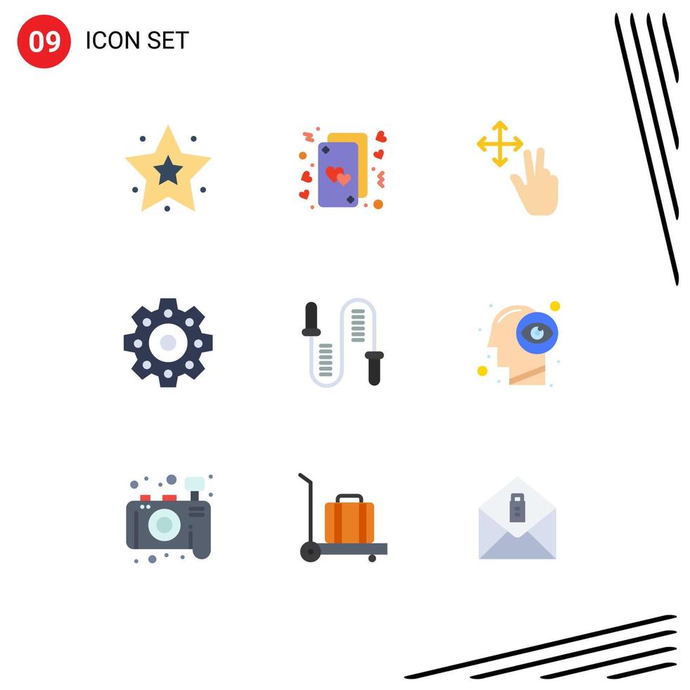 Mobile Interface Flat Color Set of 9 Pictograms of sport fitness finger rope gears Editable Vector Design Elements