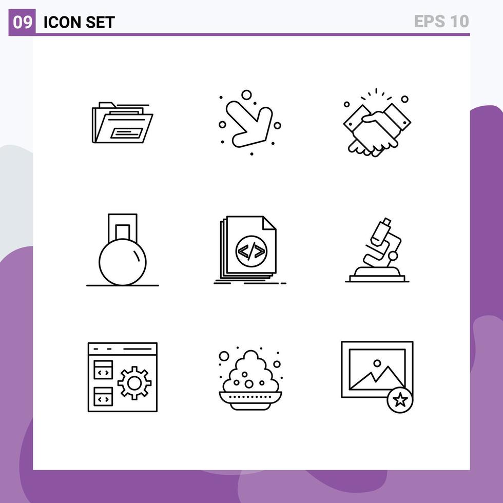 Group of 9 Modern Outlines Set for coding weight shake sport fitness Editable Vector Design Elements