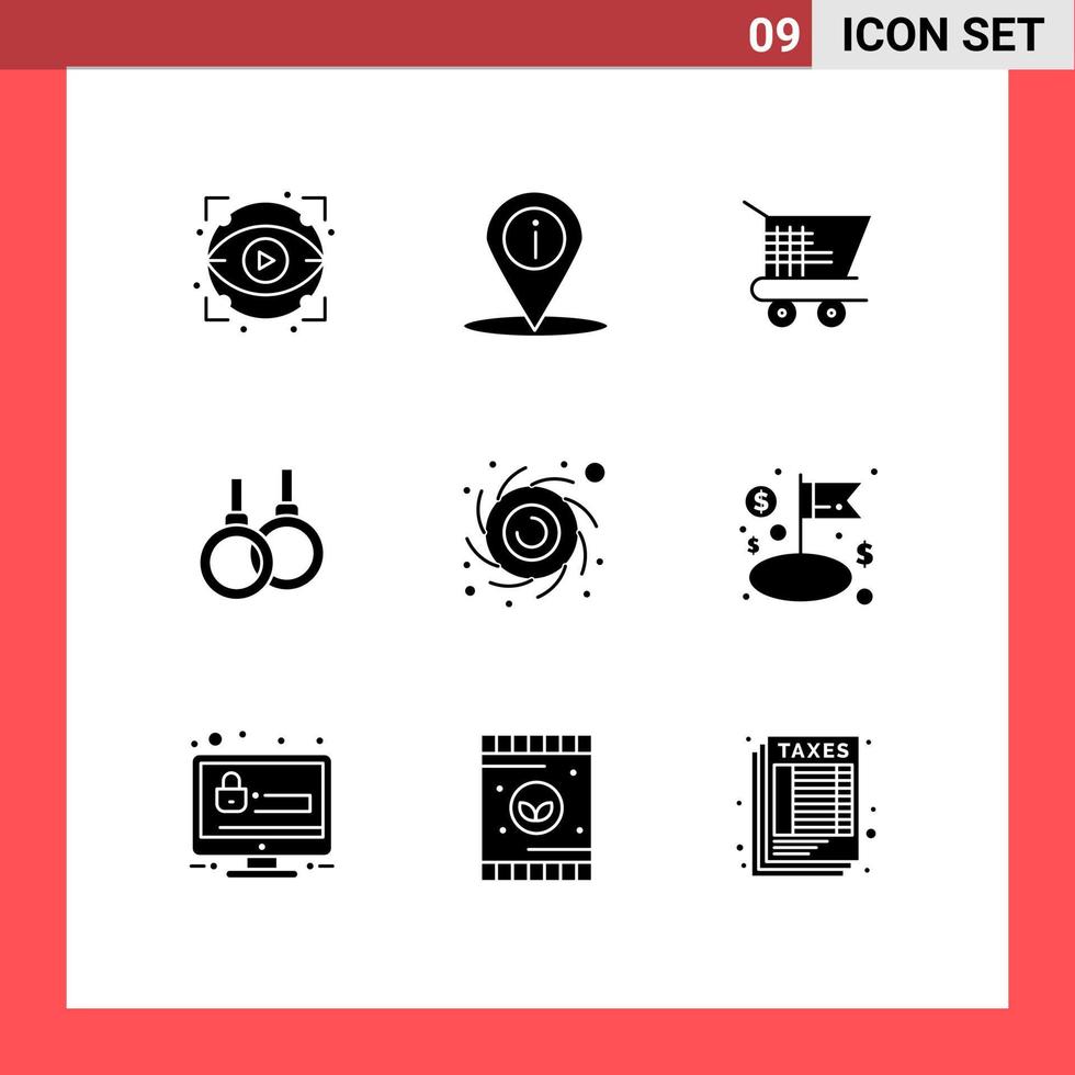 Group of 9 Solid Glyphs Signs and Symbols for planet astronomy cart healthcare ring Editable Vector Design Elements