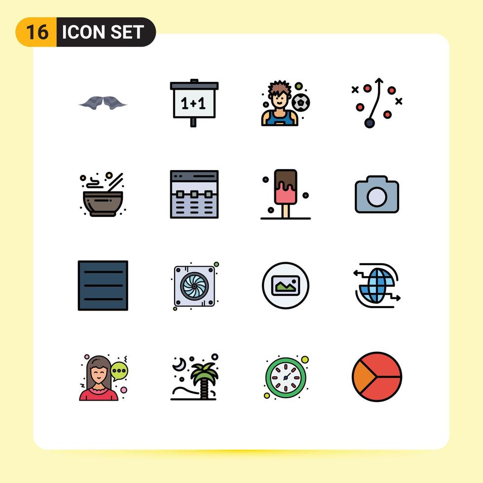 Paquete de 16 líneas llenas de color plano de la interfaz de usuario de signos y símbolos modernos de la gestión de la estrategia de estudio del cuenco de la cocina elementos de diseño de vectores creativos editables