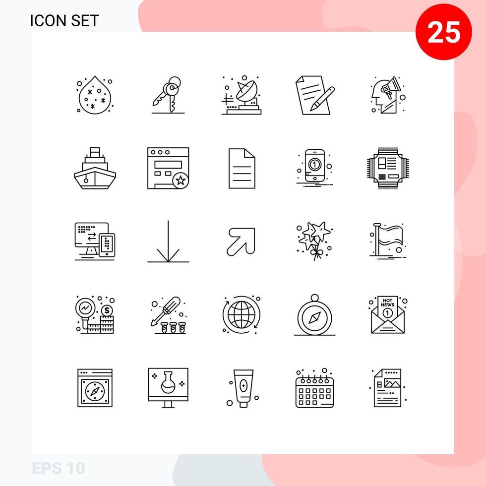 Universal Icon Symbols Group of 25 Modern Lines of brain storming plan telecommunication campaign pen Editable Vector Design Elements