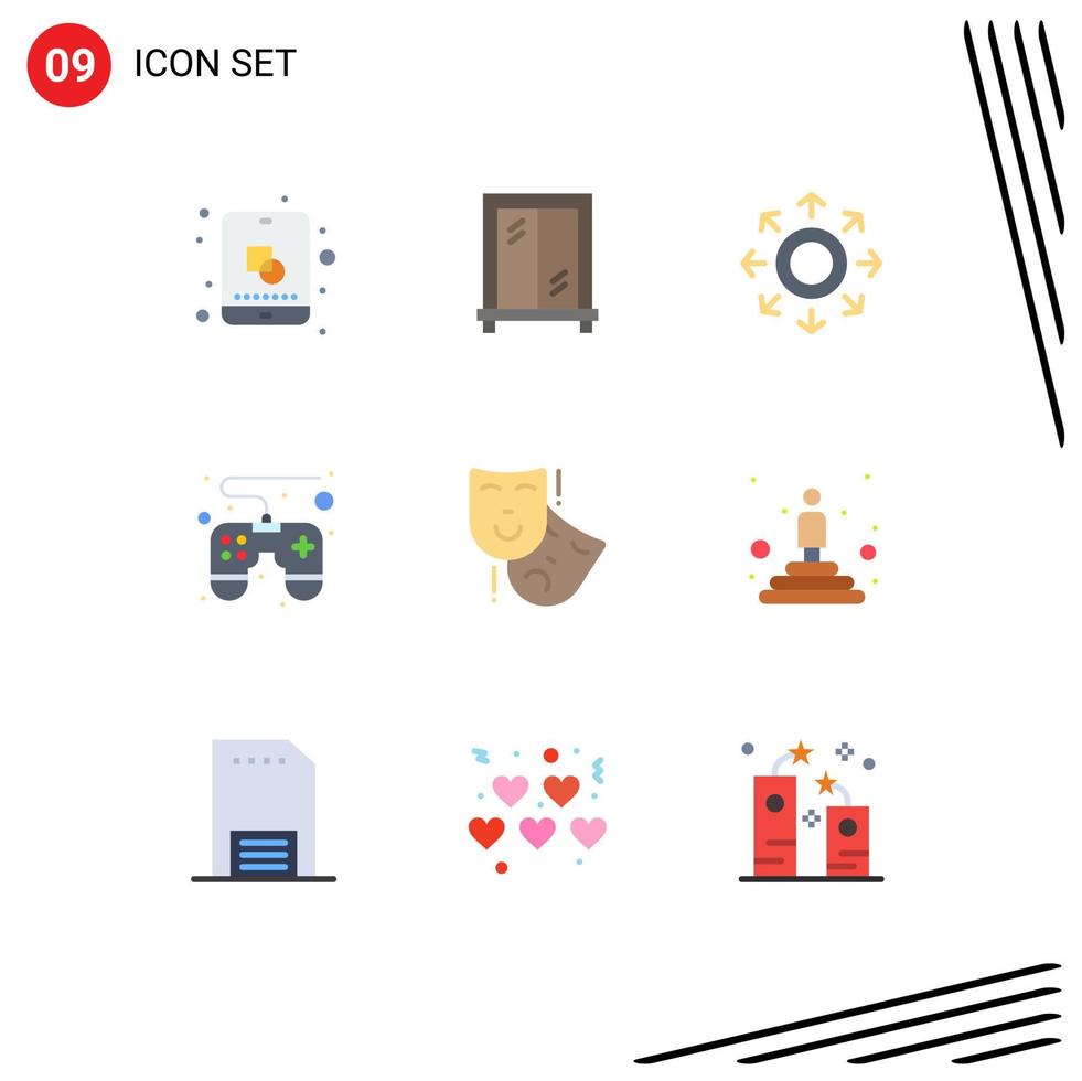 Flat Color Pack of 9 Universal Symbols of best persona circle masks remote Editable Vector Design Elements