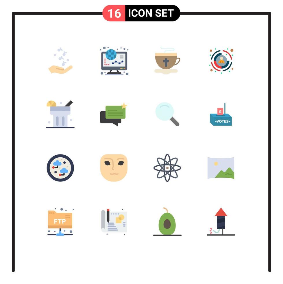 paquete de color plano de interfaz de usuario de 16 de signos y símbolos modernos del cliente objetivo negocio en línea pascua paquete editable de elementos creativos de diseño de vectores