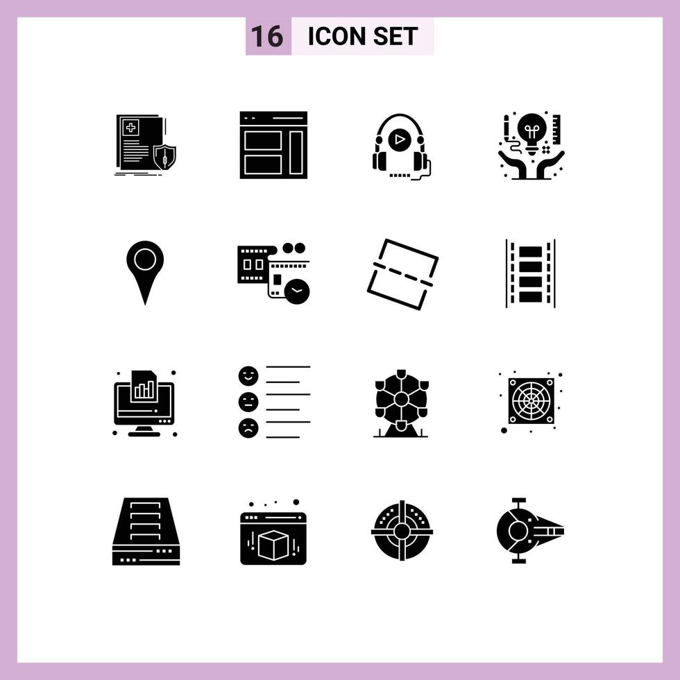 Set of 16 Commercial Solid Glyphs pack for creative art sidebar idea language course Editable Vector Design Elements