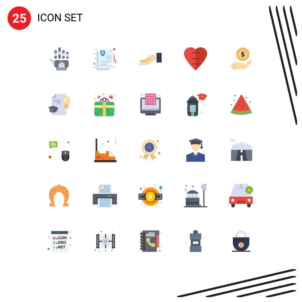 Flat Color Pack of 25 Universal Symbols of monry ecommerce alms medical sign heart shape Editable Vector Design Elements