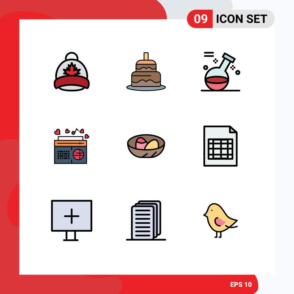 Modern Set of 9 Filledline Flat Colors and symbols such as bowl speaker element fm radio Editable Vector Design Elements