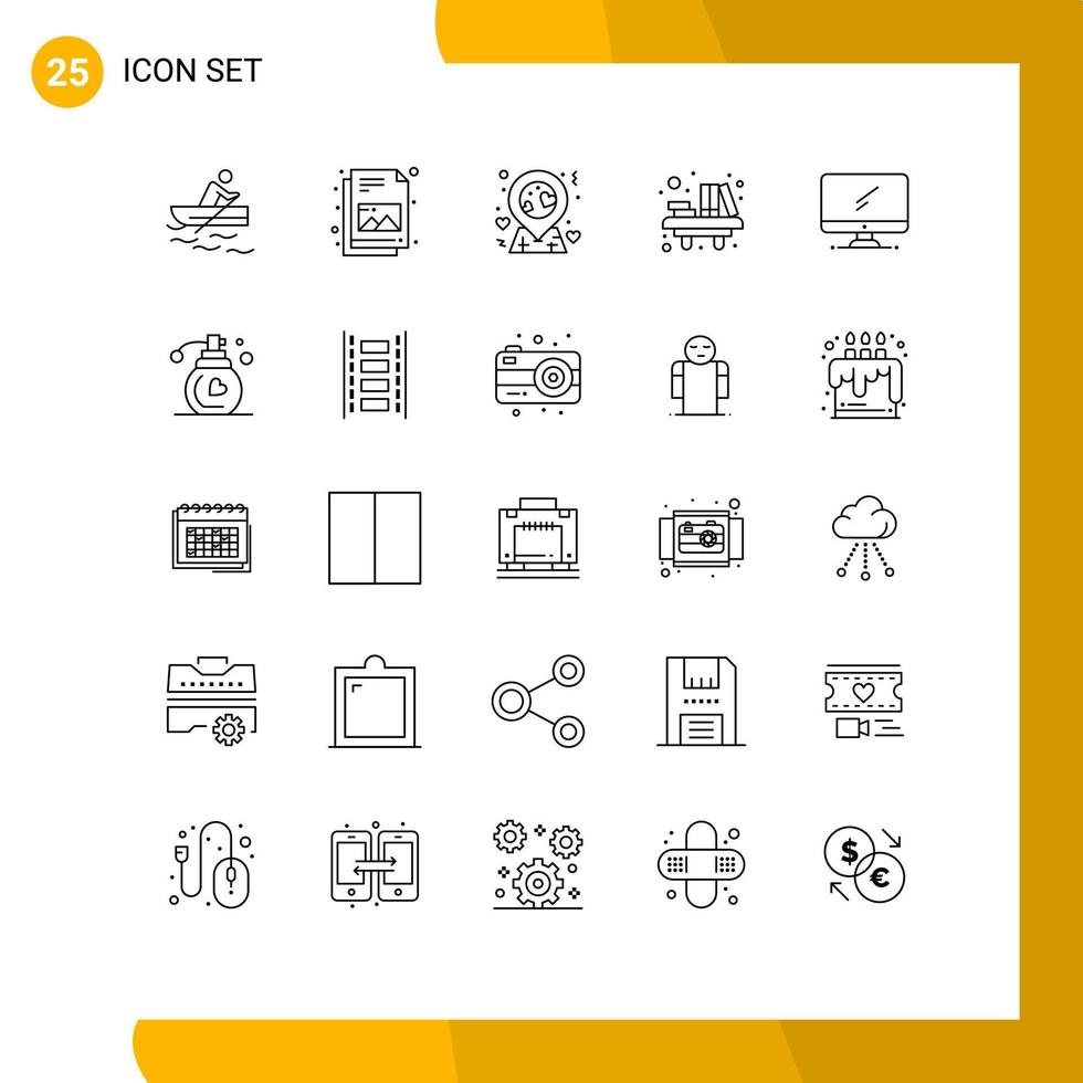 Concepto de 25 líneas para sitios web, dispositivos móviles y aplicaciones, computadora, mesa de amor, biblioteca, elementos de diseño vectorial editables. vector