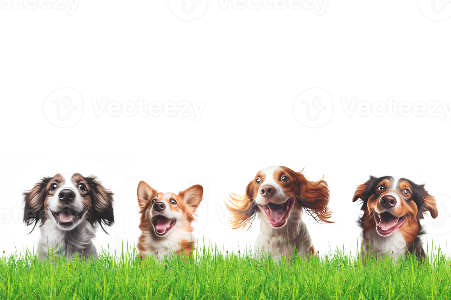 Many happy dogs in the grass with copyspace png