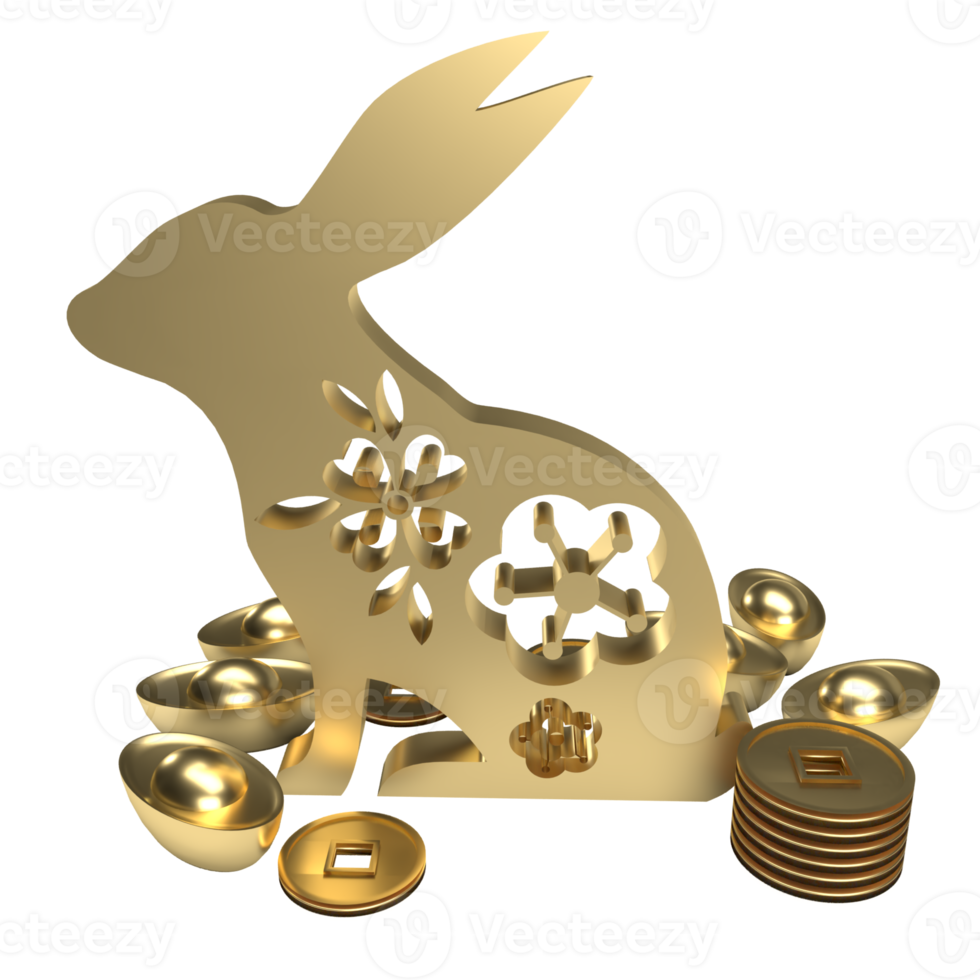 The gold rabbit and Chinese money png image