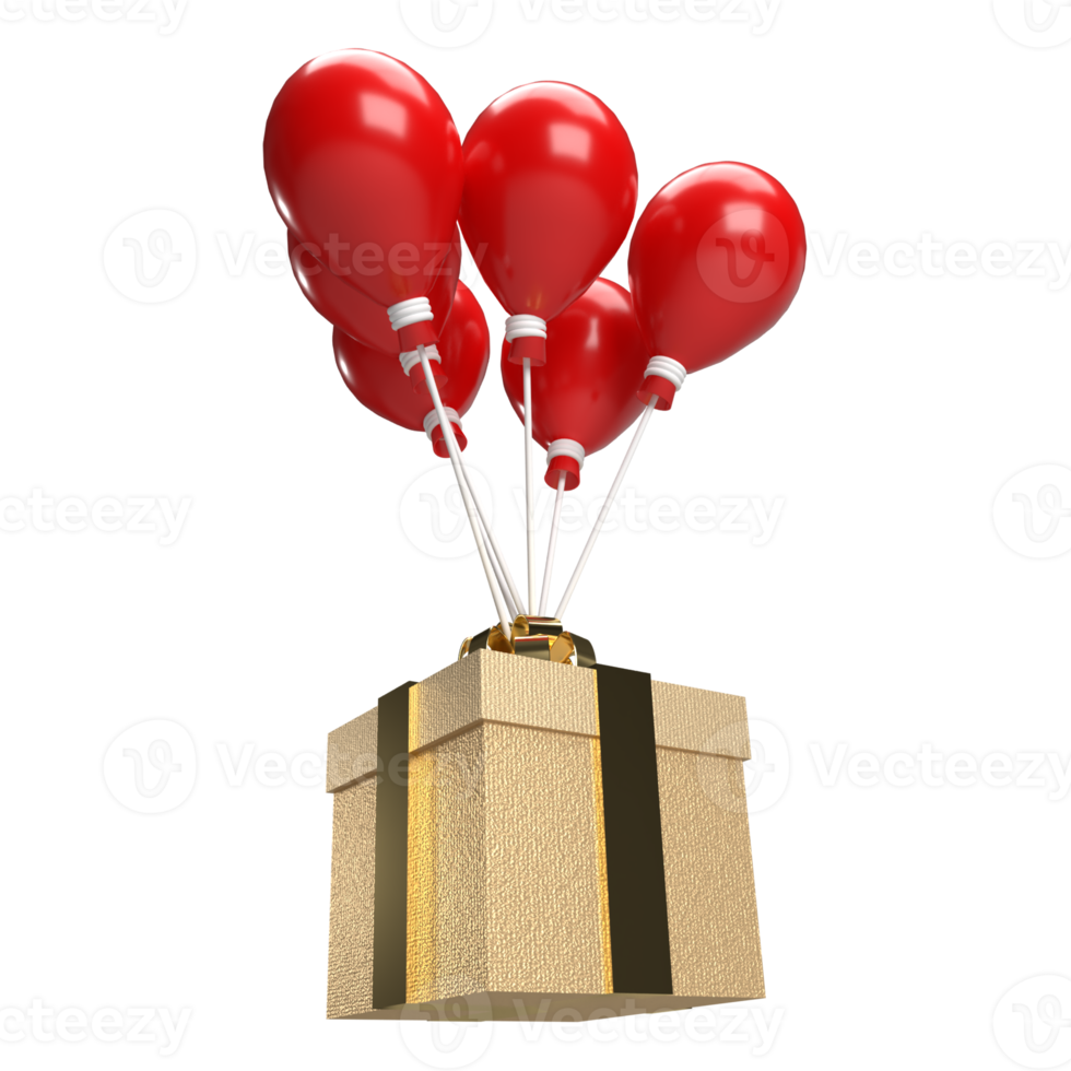 The gold gift box and red balloon png image