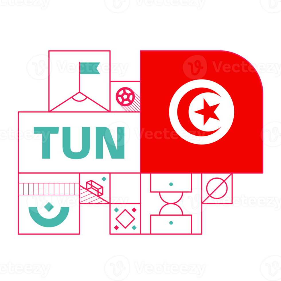 tunisia flag for 2022 football cup tournament. isolated National team flag with geometric elements for 2022 soccer or football Vector illustration png