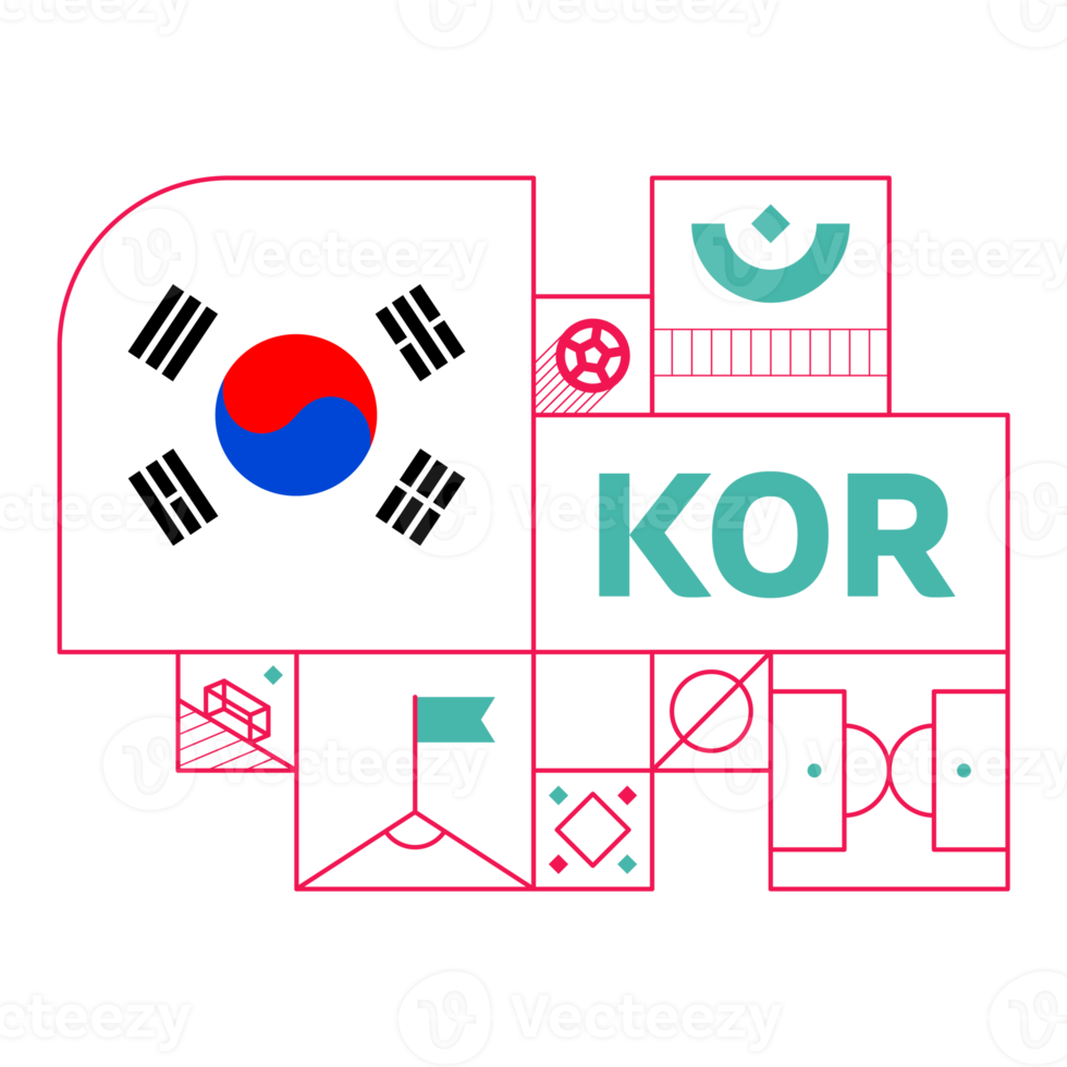 korea republic flag for 2022 football cup tournament. isolated National team flag with geometric elements for 2022 soccer or football Vector illustration png