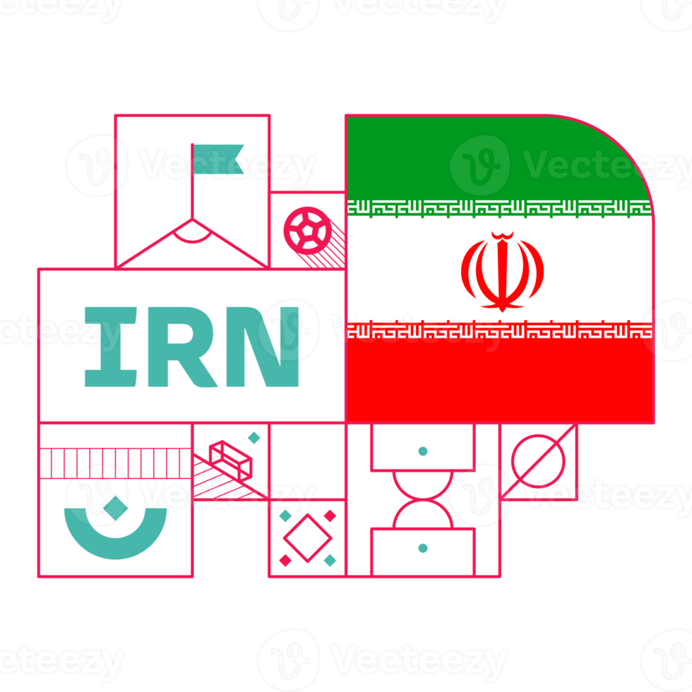 drapeau iranien pour le tournoi de coupe de football 2022. drapeau de l'équipe nationale isolée avec des éléments géométriques pour l'illustration vectorielle de football ou de football 2022 png