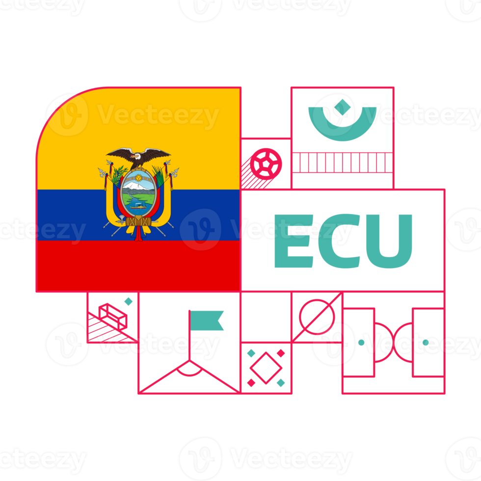 ecuador flag for 2022 football cup tournament. isolated National team flag with geometric elements for 2022 soccer or football Vector illustration png