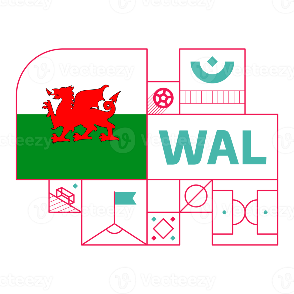Galles bandiera per 2022 calcio tazza torneo. isolato nazionale squadra bandiera con geometrico elementi per 2022 calcio o calcio vettore illustrazione png