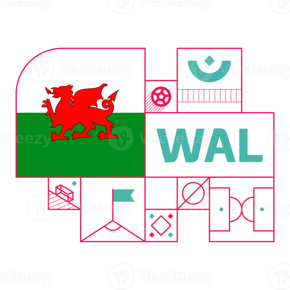 wales flag for 2022 football cup tournament. isolated National team flag with geometric elements for 2022 soccer or football Vector illustration png
