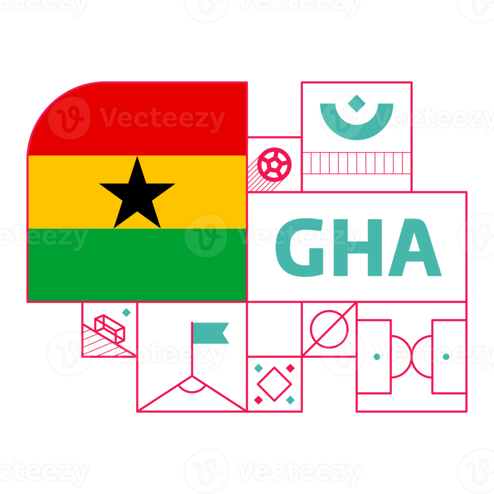 Bandera de Ghana para el torneo de la copa de fútbol de 2022. bandera del equipo nacional aislada con elementos geométricos para la ilustración de vector de fútbol o fútbol 2022 png