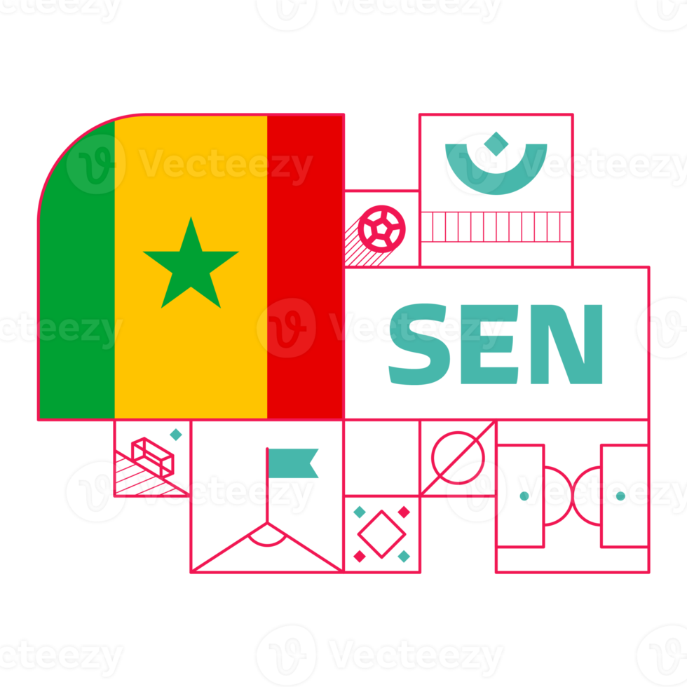 senegal flagga för 2022 fotboll kopp turnering. isolerat nationell team flagga med geometrisk element för 2022 fotboll eller fotboll vektor illustration png