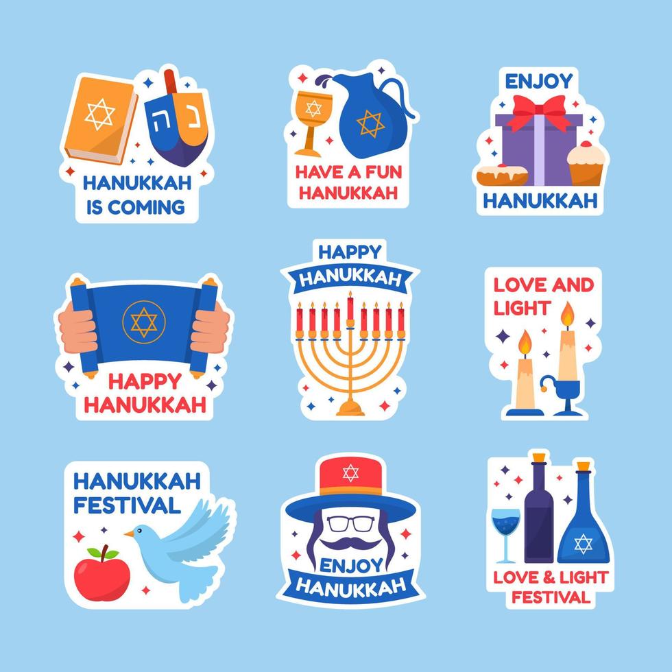 conjunto de colección de pegatinas de celebración del festival de hannukah vector