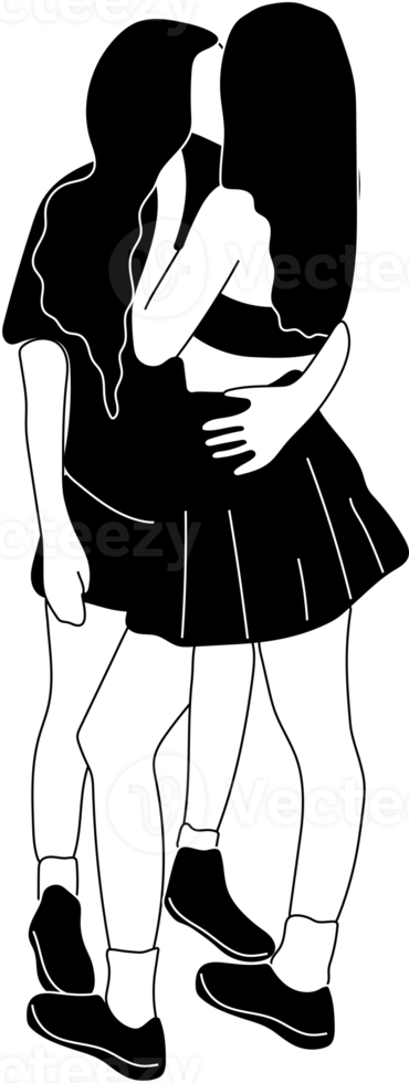 personajes femeninos mirándose. pareja lesbiana enamorada. concepto de ternura y pasión femenina. relacion romantica lgbt png