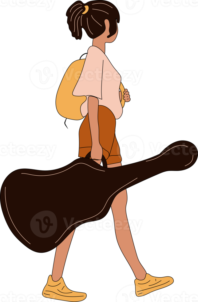 menina adolescente com estojo de guitarra. ilustração png. estilo anime png