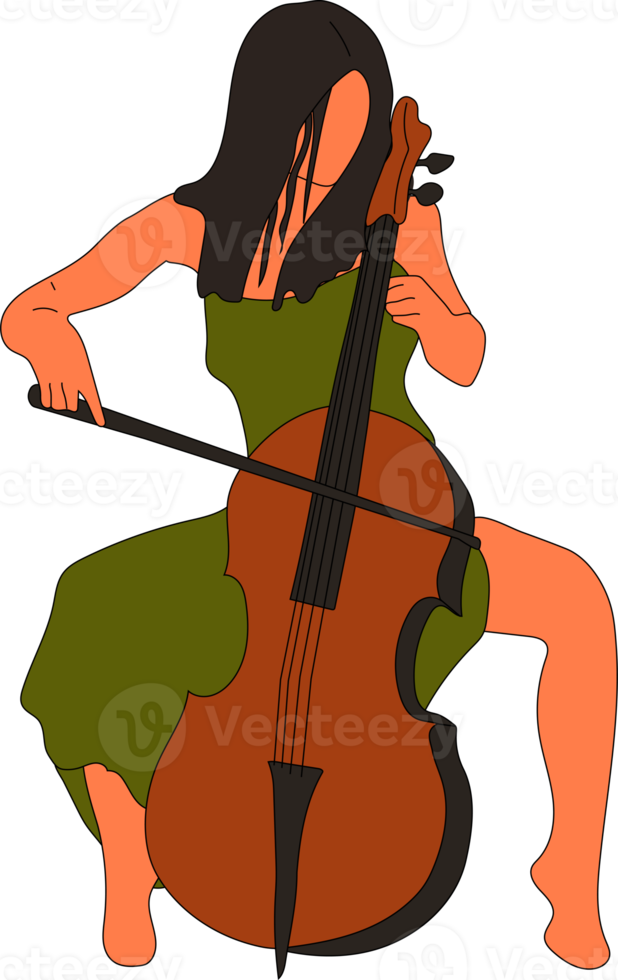 The girl plays the cello. Young woman. Cello. png