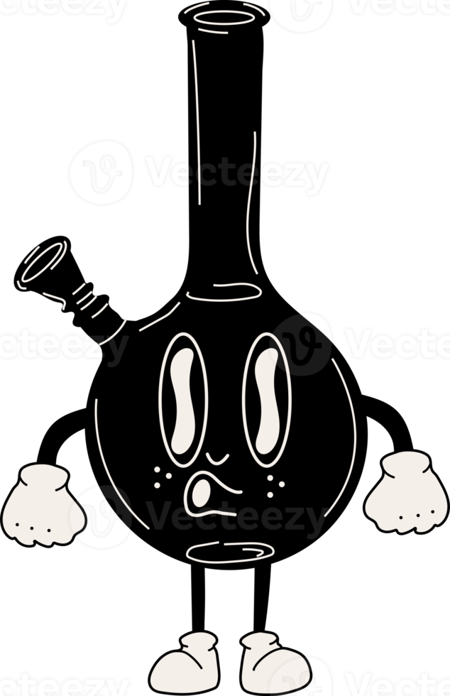 Schwarz-Weiß-Bong, Glasgefäß. Cartoon-Maskottchen-Charakter. medizinisches cannabis, unkraut, marihuana-charakterkonzept png