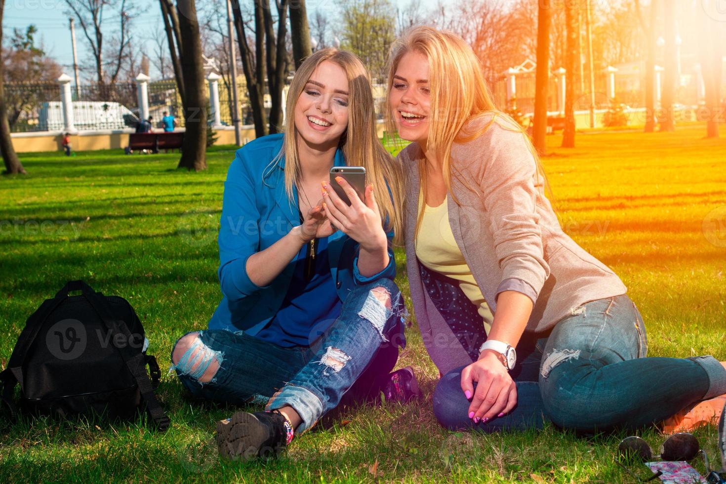 girls having fun in the park photo