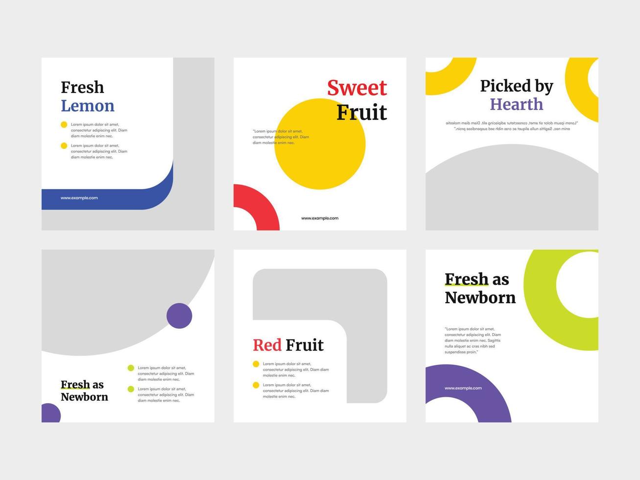 Set of fresh fruit square banner and social media post template vector