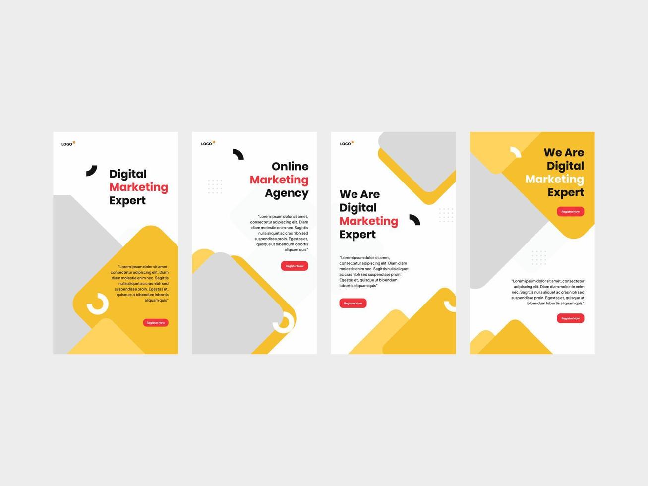 Set of yellow circle business story standee roll-up banner and social media story template vector