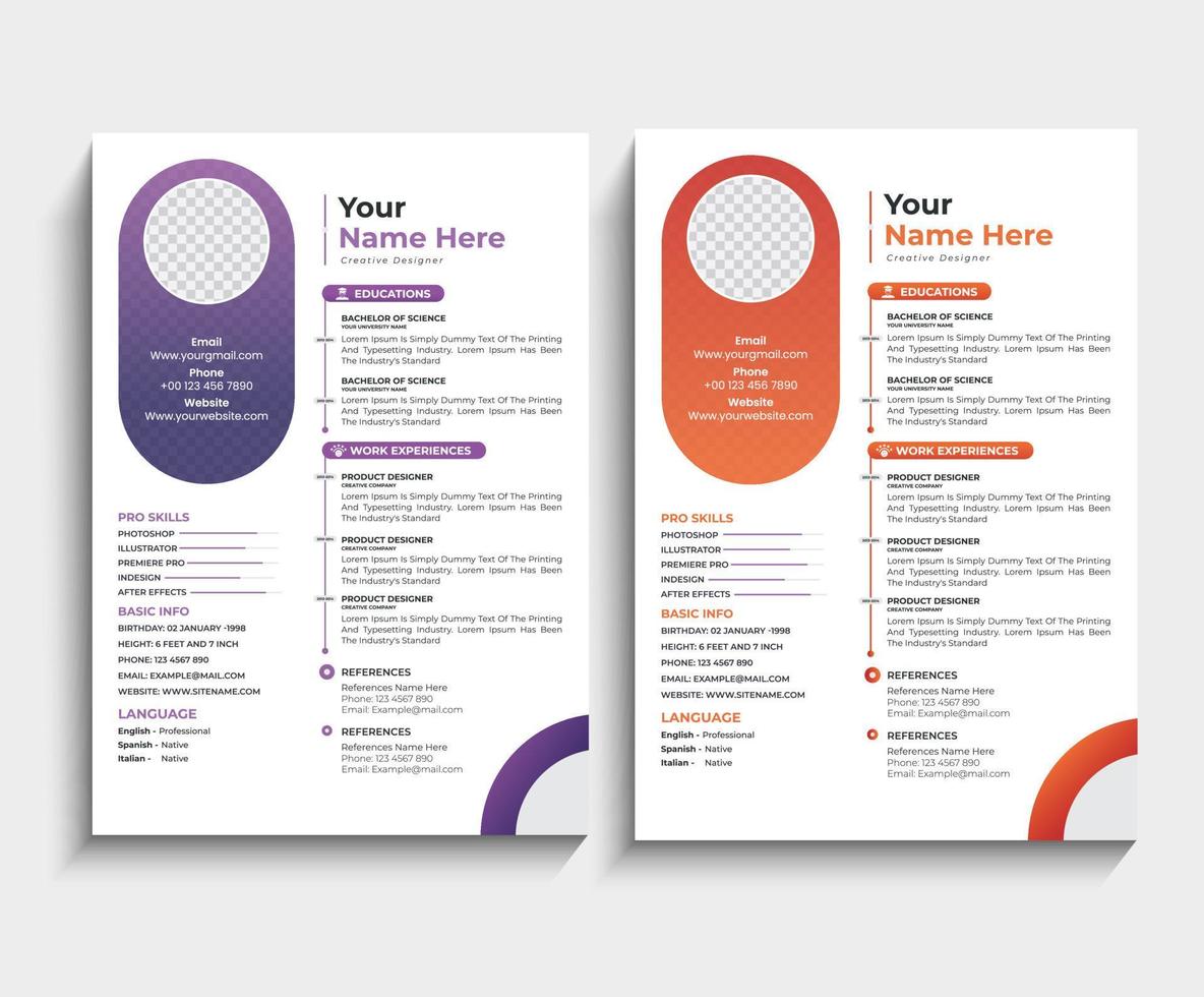 Professional CV resume template design and letterhead vector