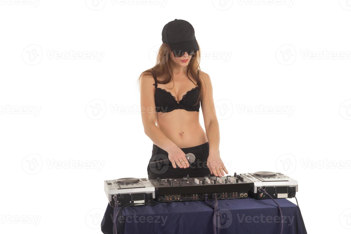 Girl in the black bra with the mixer photo