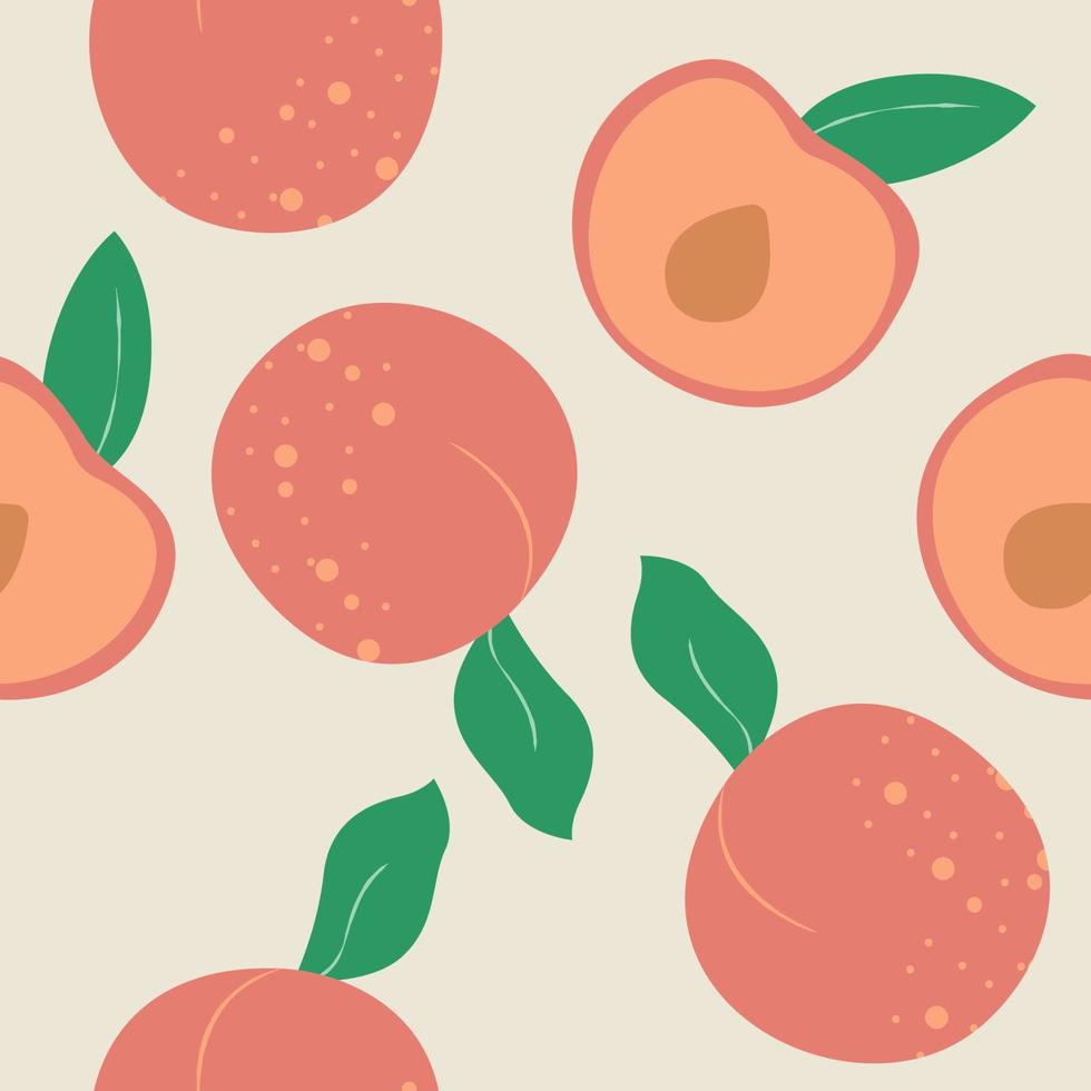 Modern seamless pattern design with peaches. Colorful summer background for fabric design print, textile, backdrops. Contemporary art. Stock vector illustration, eps 10