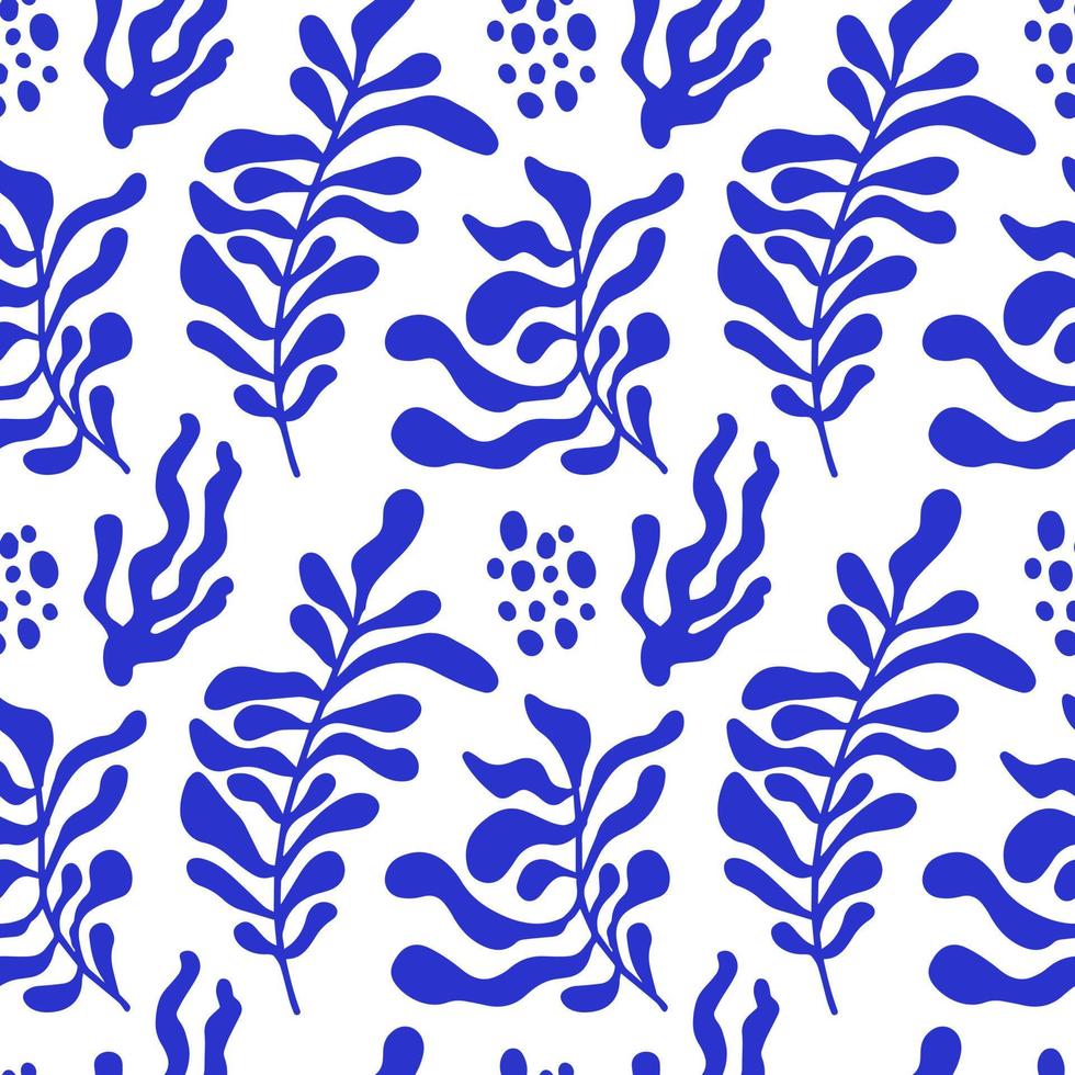 Seamless vector pattern with abstract matisse style shapes. Hand drawn cutout silhouettes of branches,corals. Contemporary doodle art background