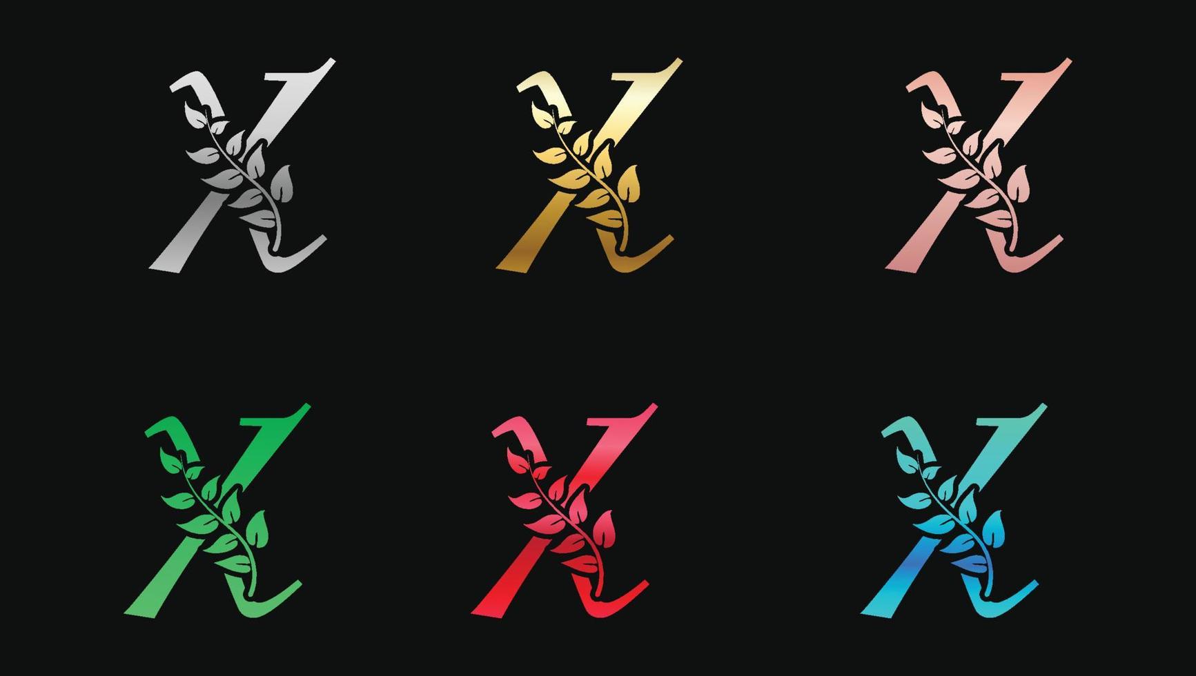 letra decorativa x en colores metálicos nombre plantilla de diseño de logotipo moderno inicial vector