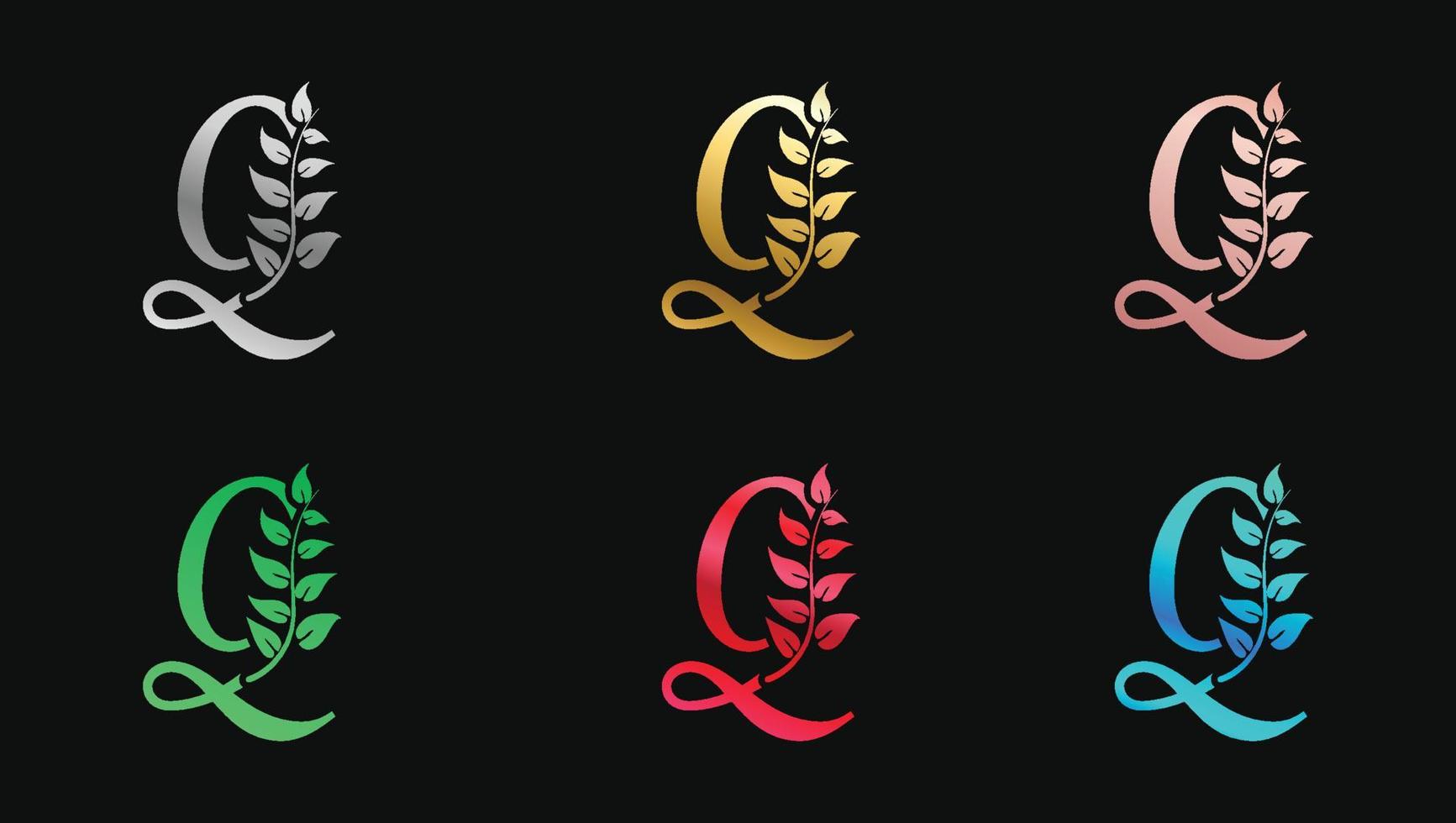letra decorativa q en colores metálicos nombre plantilla de diseño de logotipo moderno inicial vector