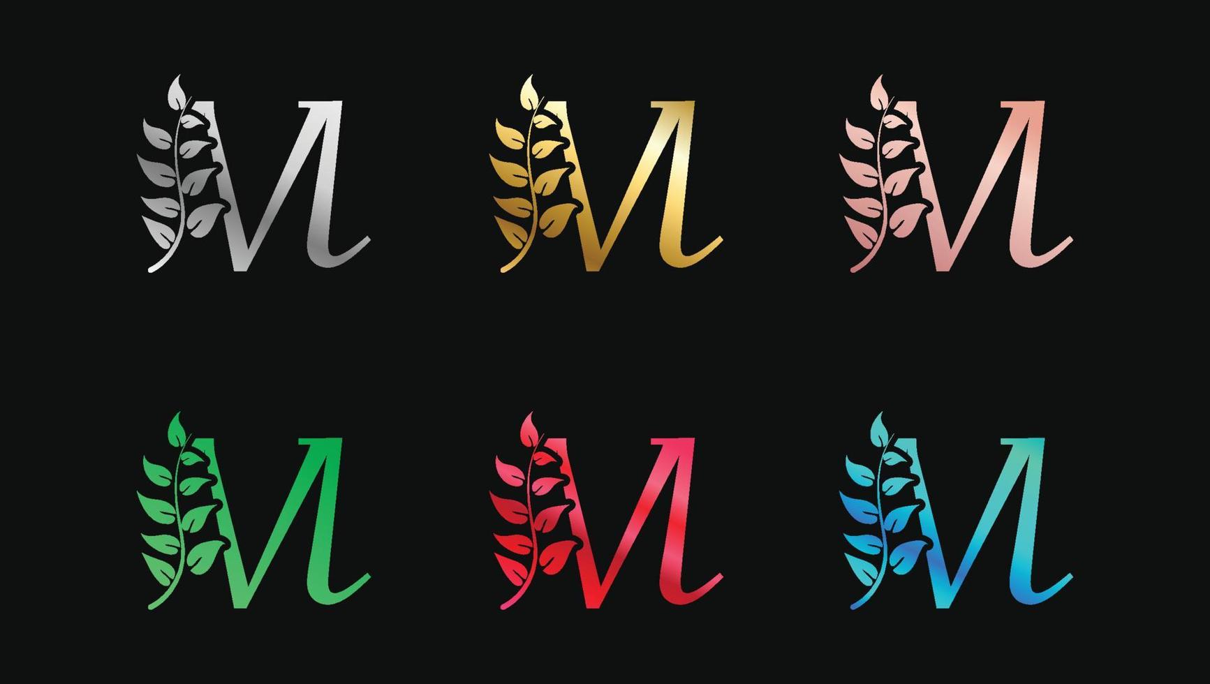 letra decorativa m en colores metálicos nombre plantilla de diseño de logotipo moderno inicial vector