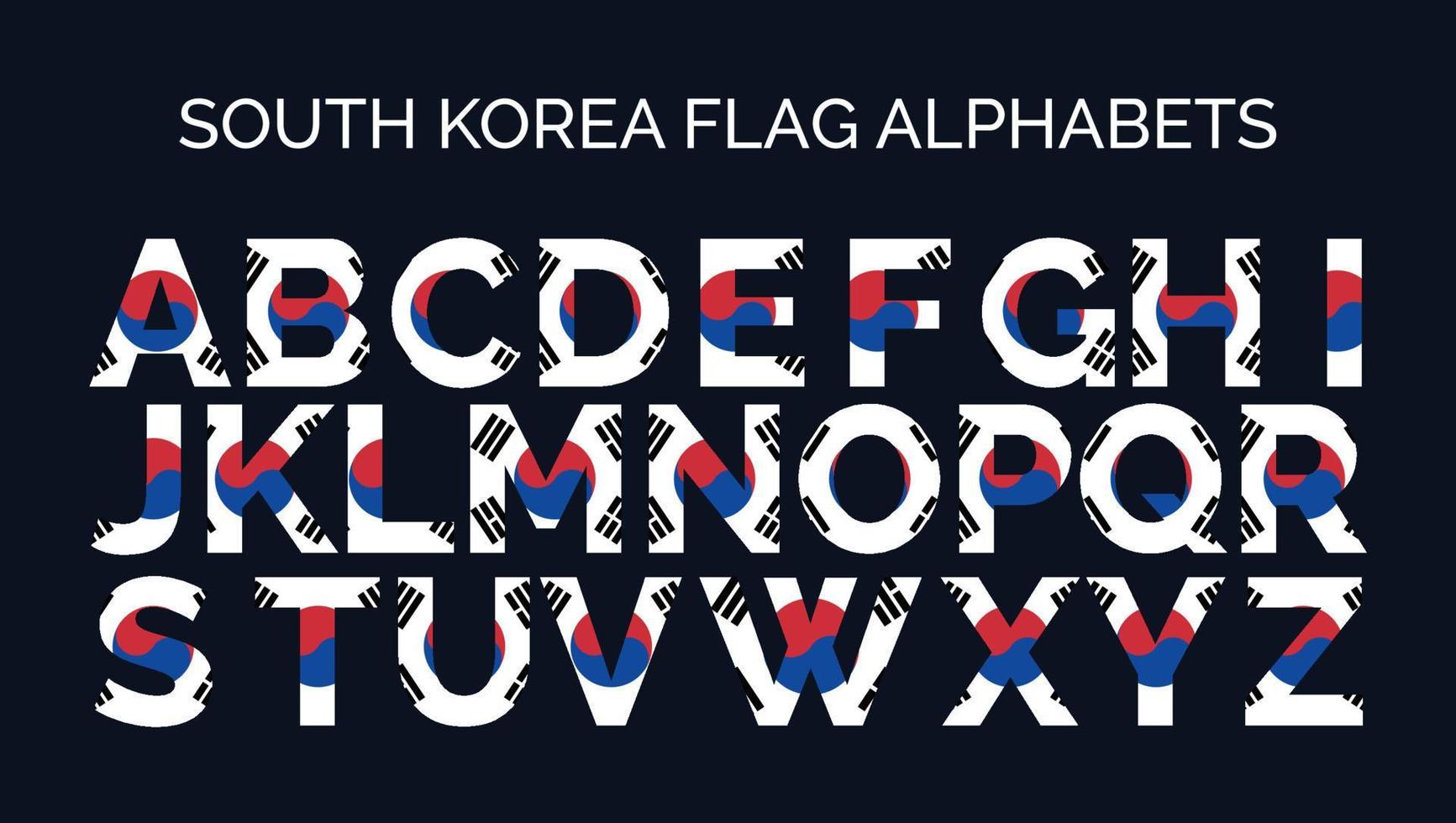 South Korea Flag Alphabets Letters A to Z Creative Design Logos vector